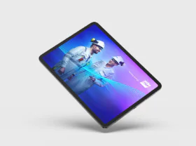 Tablet displaying two MISC engineers in protective gear.