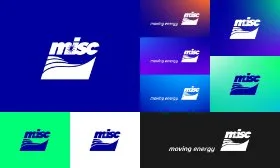 Multiple variations of the MISC logo with the tagline 'moving energy'.